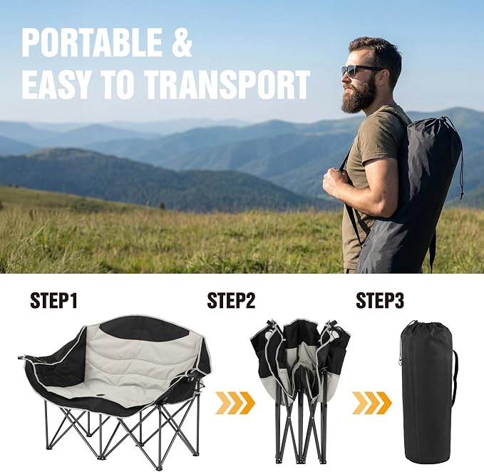 SunSettler Oversized Double Camping Chairs, Folding Camping Loveseat, Double Camp Couch for Beach Days, Soccer Games, Tailgating