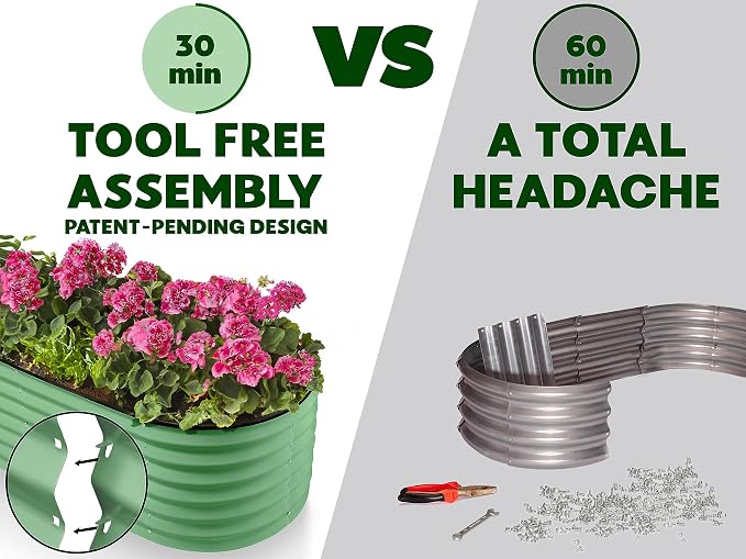 Galvanized Raised Garden Beds Outdoor // 8×2×1.5ft Modular & 3×3×1ft Planter Raised Beds for Gardening, Vegetables, Flowers // Large Metal Garden Box (Light Green) // Patent Pending Tool-Free Assembly
