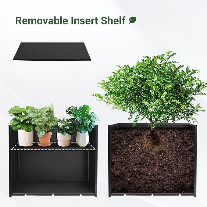 Metal Planter Box 30” x 12” x 24”, Heavy Duty Tall Rectangle Planter Box with with Drainage Holes & Rust-Proof Coating, Modern Outdoor/Indoor Black Planter Box for Porch, Garden, Patio, Yard