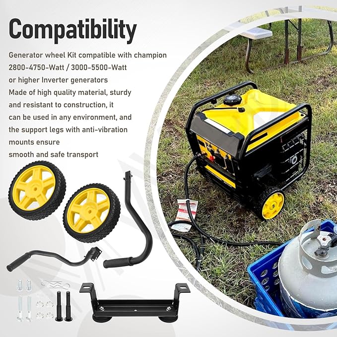 40065 Generator Wheel Kit for Champion 2800-4750-Watt / 3000-5500-Watt or Higher Inverter Generators with Folding Handle and Never-Flat Tires