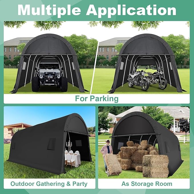COBIZI Carport 10x20 FT Heavy Duty Portable Garage Storage Shelter Shed with All-Steel Metal Frame & Vents, Round Style Outdoor Storage Shed for Car, Truck, Boat, Patio Furniture Anti-Snow Waterproof