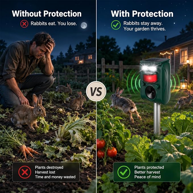 2026 Solar Ultra-Sonic Deer/Cat/Animal Repellent Repeller Devices Bird Deterrent with Motion Sensor Outdoor Yard Detection Power for Garden/Plant(Hostas), IP6X Waterproof