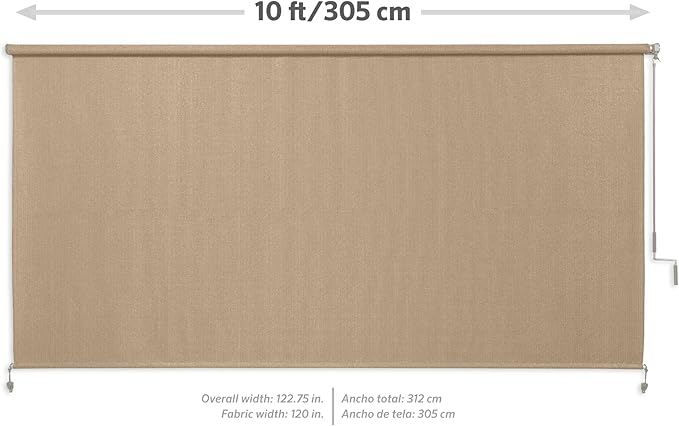Coolaroo Outdoor Roller Shade with Wand - 90% UV Block Breathable Light Filtering Shade for Patio or Porch, Fade-Resistant, Easy-Clean Fabric, 10ft x 6ft, Southern Sunset