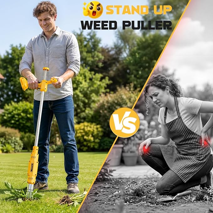 Ecarke Brushless Electric Weed Puller, Compatible with DeWalt 20V Battery, 40" Long Handle Stand Up Weeder with Spring Eject & 3-Claw Steel Head, Dandelion Lawn Garden Tool (Tool Only)