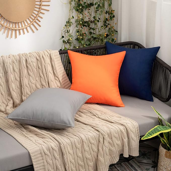 MIULEE Pack of 2 Decorative Outdoor Waterproof Pillow Covers Garden Cushion Sham Throw Pillowcase Shell for Fall Patio Tent Couch 16x16 Inch Orange