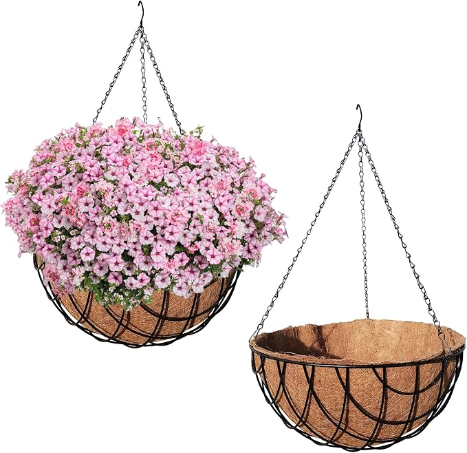MTB Supply 2 Pack 16 Inch Garden Hanging Baskets Vintage Geo with Coco-Liner for Home Balcony Patio Decoration Outdoor Hanging Planter
