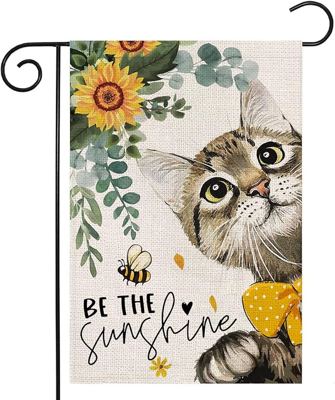 Summer Cat Garden Flag for Outside 12x18 Double Sided,Be The Sunshine Cat with Sunflowers Small Yard Flags, Seasonal Decor for Spring Farmhouse Holiday Outdoor