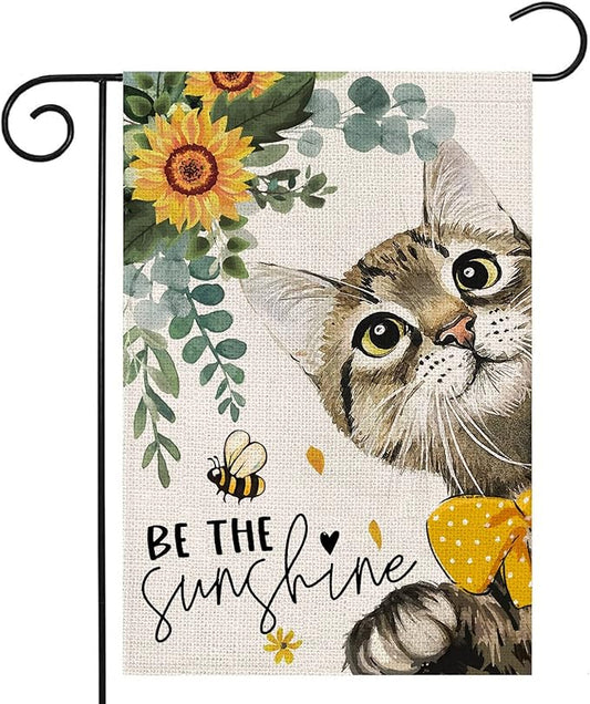 Summer Cat Garden Flag for Outside 12x18 Double Sided,Be The Sunshine Cat with Sunflowers Small Yard Flags, Seasonal Decor for Spring Farmhouse Holiday Outdoor