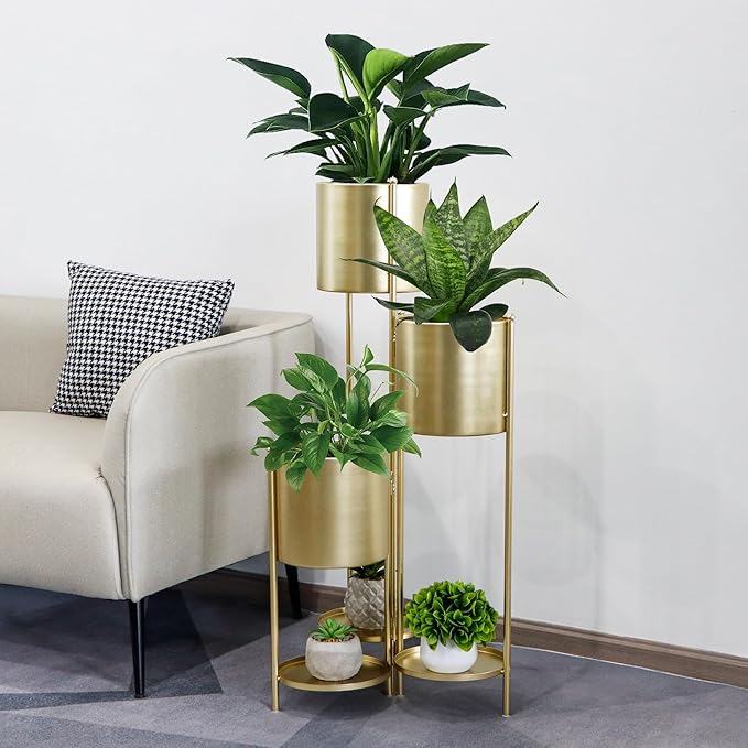 TRIROCKS 35.5'' High Metal Plant Stand 6 Tier 6 Potted Indoor Flower Pot Stand Holder Shelf Outdoor Foldable Decorative Storage Shelf Rack for Multiple Potted Plants Patio Garden Living Room Corner(Gold)