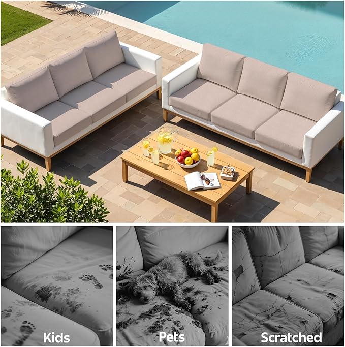pickyNproud 12Pcs Patio Cushion Covers Stretch Outdoor Couch Cushions Slipcovers Replacement Washable Furniture Protector with Elastic Bottom Sofa Chair Seat Cover, Blush Khaki