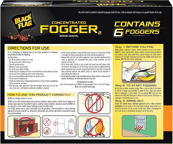 Black Flag Concentrated Fogger, 6 Count-1.25 Ounce Cans, Indoor Insecticide, 1 Pack