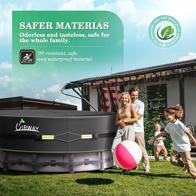 UIRWAY 10 Ft Round Pool Cover with Reflective Strips, Swimming Pool Cover for Above Ground Pools, Solar Cover Including Rope Tie and Luminous Ground Nails, PU Tarp Snug Fit for UV Protected