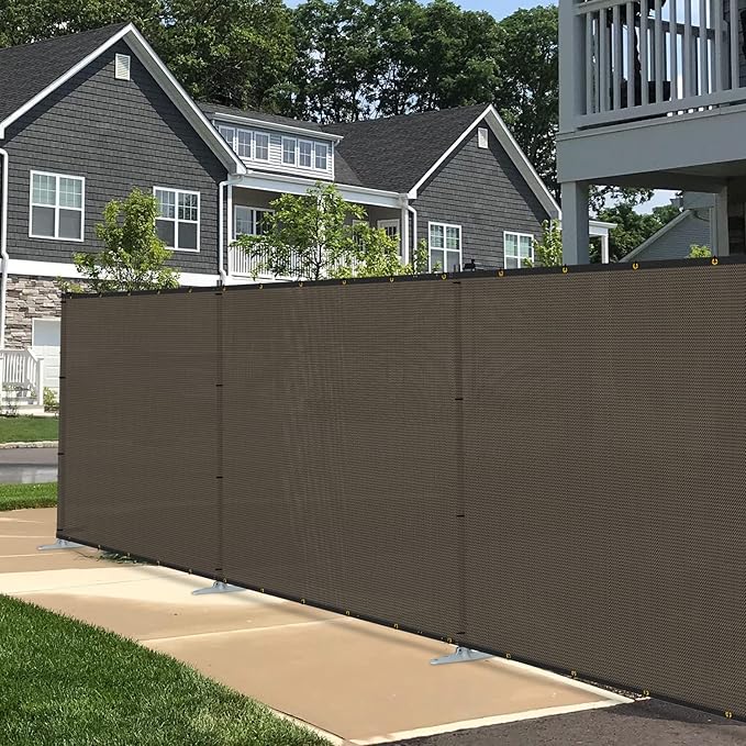 E&K 6'x128' Outdoor Privacy Screen Fence Panel Freestanding Backyard Patio Privacy Pool Fencing Temporary Garden Dog Fence with Iron Poles and Rails (Brown)