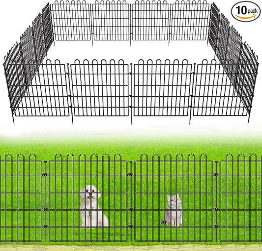 10 Panels No Dig Decorative Garden Fence for Yard, 24 in(H) X 20 ft(L) Animal Barrier Fencing for Outdoor Dog, Metal Portable Garden Fences for Borders, Pets, Landscape, Temporary Fence