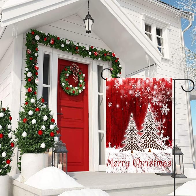 Merry Christmas Tree Snowflake Garden Flag Winter Snow Double Sided Flags House 28" x 40", Xmas Winter Snowman New Year Red Garden Flags Vertical Yard Banner Outdoor Decoration