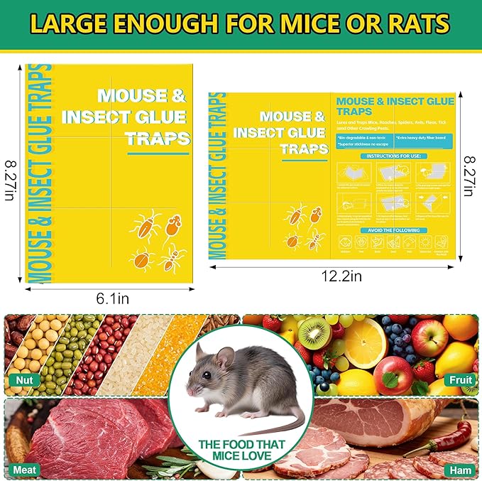 24 Pack Sticky Mouse Traps, Sticky Traps for Rats Mice Rodents Snakes No Touch Indoor Mouse Traps for Home Kitchen Garage Attic Basements, Easy to Set, Yellow