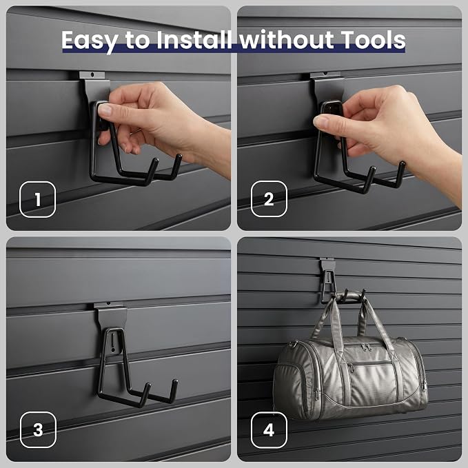 Smartstandard 29PCS Slatwall Accessories, Includes 3PCS Bike Hooks, 2PCS Wall Baskets, 1PC Shelf, 1PC Large Mesh Storage Bag and 22PCS Multi Shapes(J/U/Straight) Hooks, Accessory for Sports