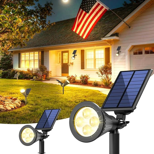 JEJOT 2 Pack Solar Lights Outdoor Waterproof,Warm White Light,2 Lighting Modes,Solar Powered Spotlights for Yard Garden Solar Spot Lights for Flag Landscape Auto On/Off