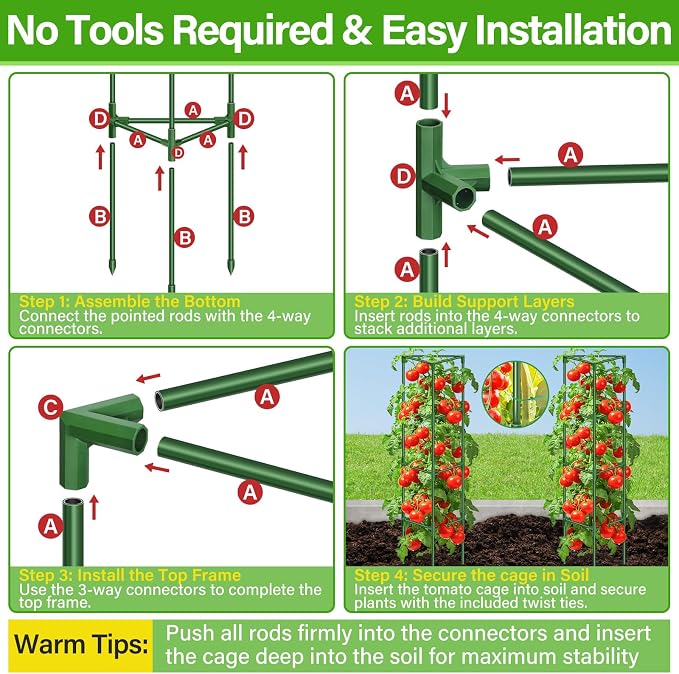 Legigo 4 Pack 57 Inch Tomato Cage for Garden, Heavy-Duty Tomato Trellis Plant Support Stakes, Adjustable Garden Trellis Plant Cage for Climbing Plants Peppers Outdoor Raised Garden Bed and Vegetables