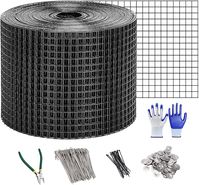 INCIKITI Critter Guard for Solar Panel Bird-Guard 6in x 100ft PVC Coated Pigeon Netting 1/2" Bird Mesh with 100 Fastener Clips, 20 Tie Wire, Cutting Scissor, Gloves, Pigeon Solar Panel Mesh for Bird