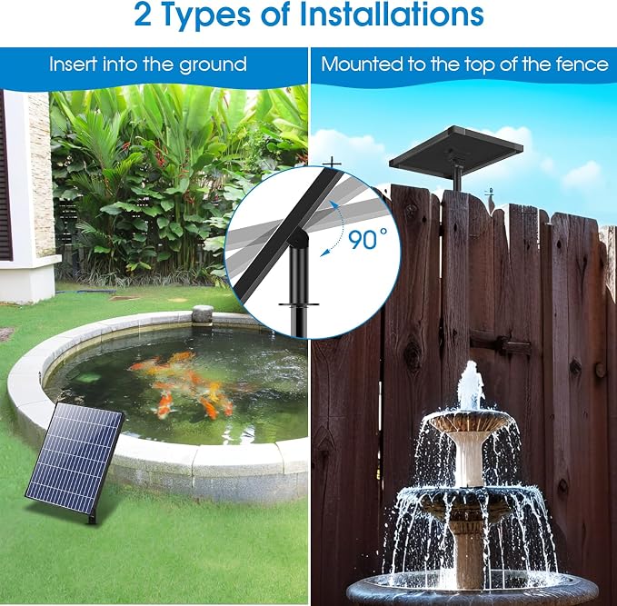 Antfraer Solar Fountain Pump 12W, Solar Water Pump 160GPH Flow Adjustable, Solar Pond Pump with 16.5Ft Cord & PVC Tubing for Pond Small Pond Garden Waterfall Backyard Hydroponics Water Features