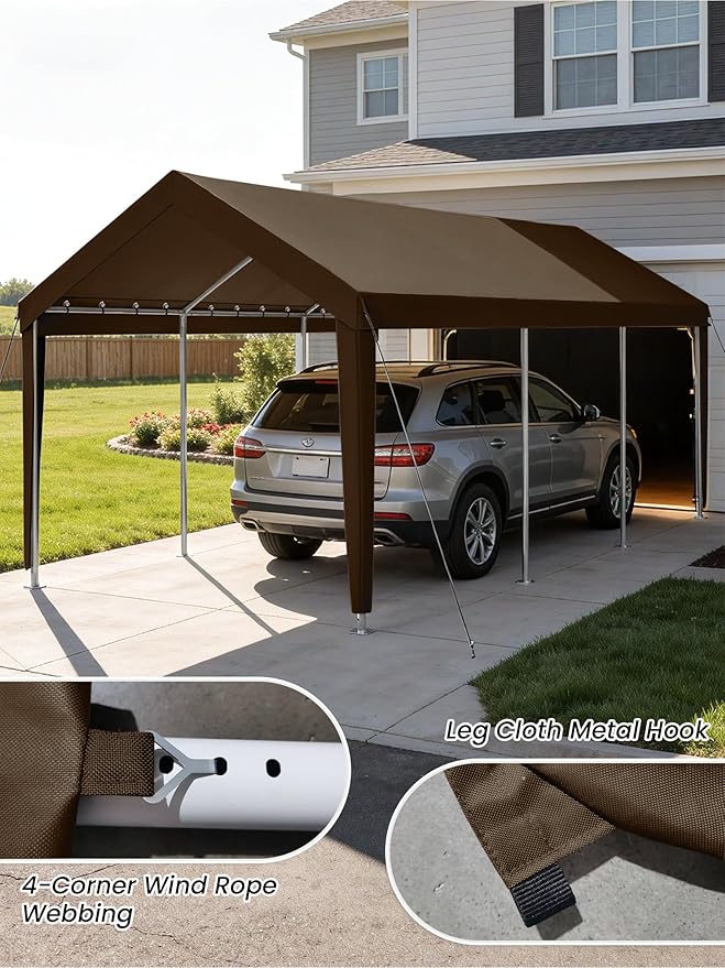 12 x 20 Ft Carport Replacement Cover, Heavy Duty Outdoor Car Tarp Canopy, Waterproof & UV Protected Tear Oxford Tarp with Ball Bungees (Frame is Not Included)