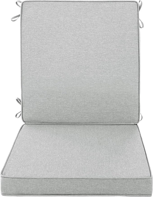 Outdoor Chair Cushions, Water-Resistant & Fade-Resistant, Patio Furniture Lawn Dining Chair Seat Replacement with Mid Back, Ties Zipper, Removable Cover, 18 x 16.5 Inch, Set of 1, Light Grey