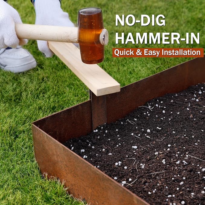 Worth Garden 20ft Pre-Rusted Cor-Ten Steel Landscape Edging – Heavy Duty Metal Garden Edging Border, 40" L x 6-Pack 5.5" H Panels, No-Dig Hammer-in Lawn & Yard Edging with 7 Clamps & Gloves