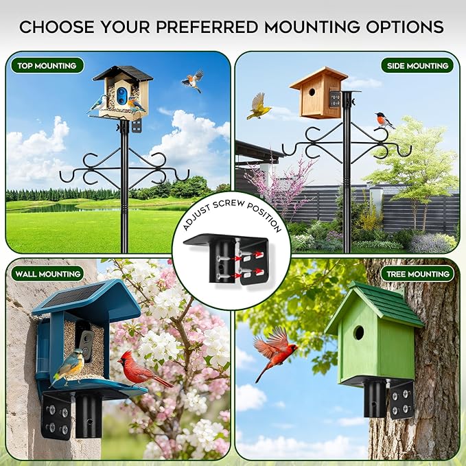 Gbekery 89 inch Double Hooks Heavy Duty Bird Feeder Pole with Squirrel Baffle for Outdoors,5-Prong Base Adjustable Bird House Pole for Smart Camera Birdfeeder,Bluebird House