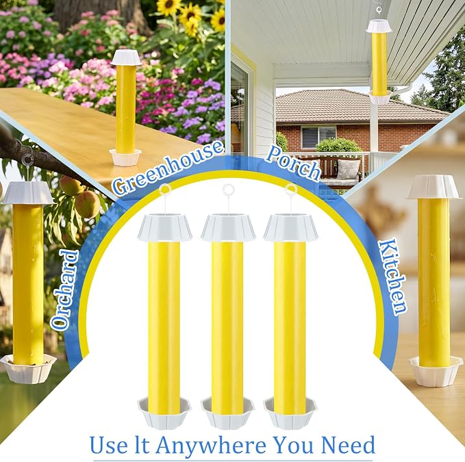 Qualirey 8 Pcs Sticky Fly Trap Fly Stick Indoor Outdoor Long Lasting Hanging Flies Bug Catcher Paper Tape Strips with Hook for Wasps Gnats Bug Insects Fruit Flies Mosquitoes (Bright,Yellow)