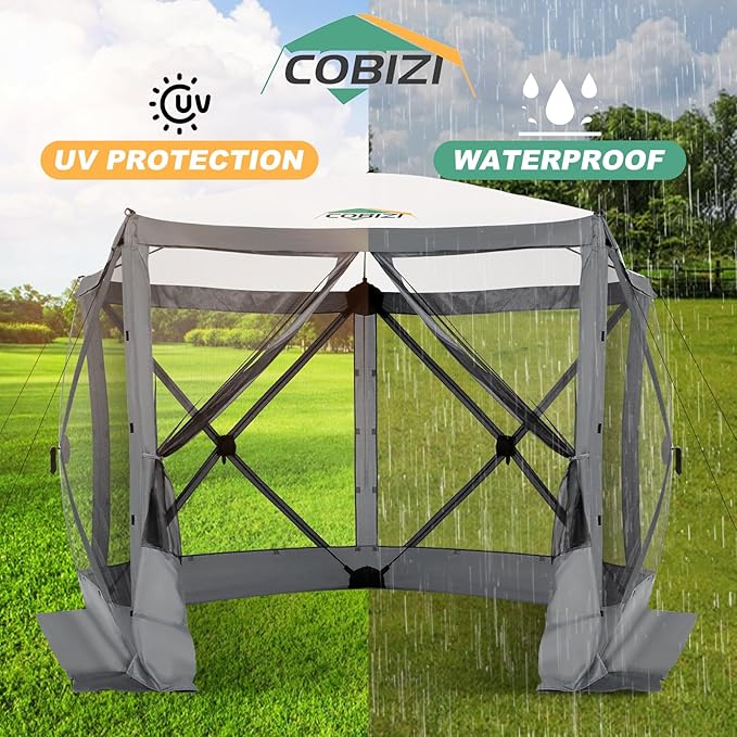 COBIZI 10x10 FT Pop up Gazebo, Popup Canopy Tent,Instant Screened in Gazebos, Waterproof Portable Outdoor Small Screen Tents Sun Shelter,carpas para Patio for Camping, Garden and Backyard,Gray
