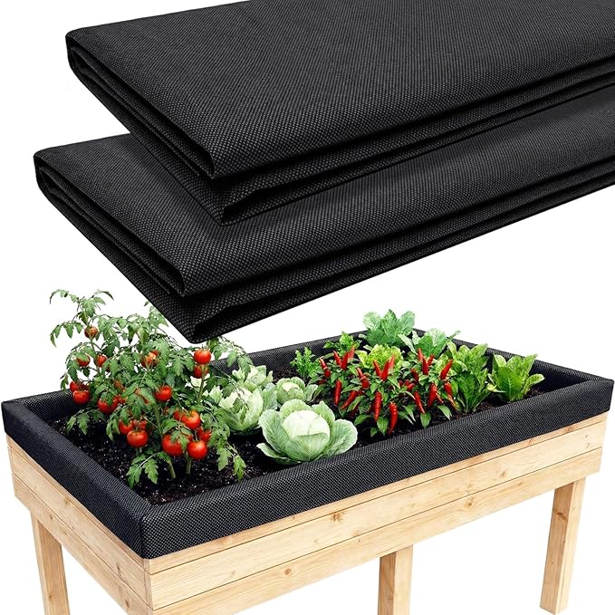 63 * 114IN Raised Garden Bed Liner, 2Pcs Non Woven Fabric for Large Veg Trough, Cuttable Plant Liner Keeps Soil Contained & Water Drainage for Outdoor Planter Veg Trough