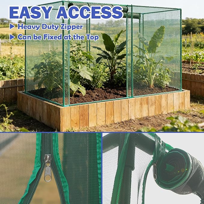 6.5'x10' Crop Cage Plant Protection Tent with Zippered Doors, Pest Guard Cover for Vegetable Garden, Raised Beds, Fruits & Outdoor Plants, Dark Green