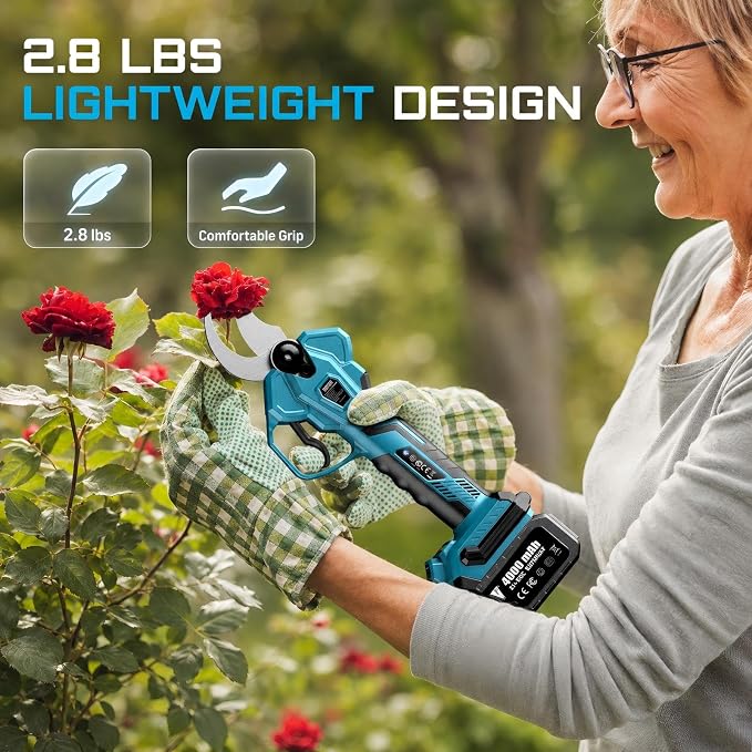 SEESII Electric Pruning Shears 1.8'' Cut, 20V Cordless Pruning Shears with Dual 4.0Ah Batteries, Brushless Motor, SK5 Blade, LCD Display, 4 Opening Modes for Tree Branch Trimming