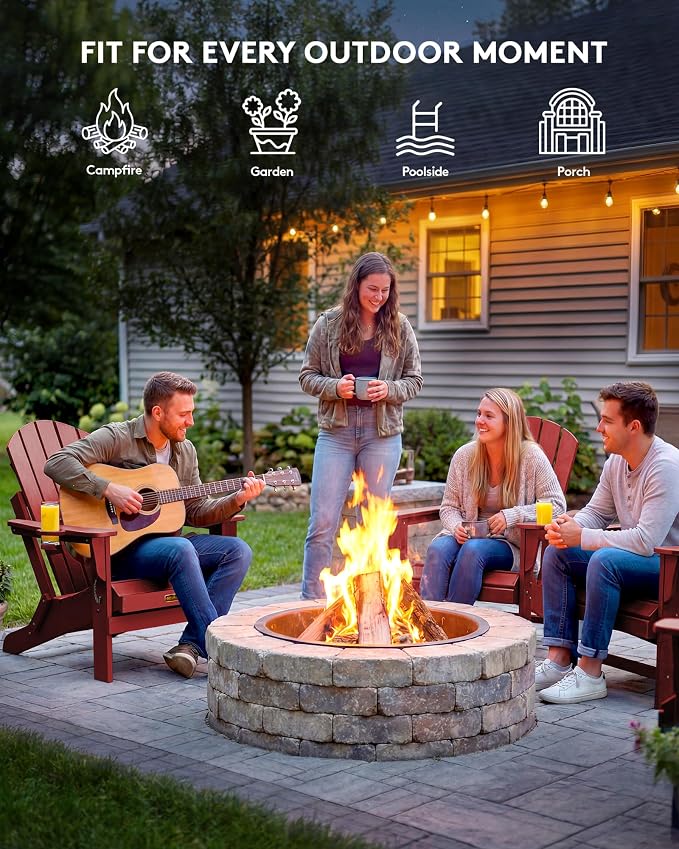 SERWALL Folding Adirondack Chair Outdoor Adirondack Chairs Weather Resistant Fire Pit Chairs for Patio - Red