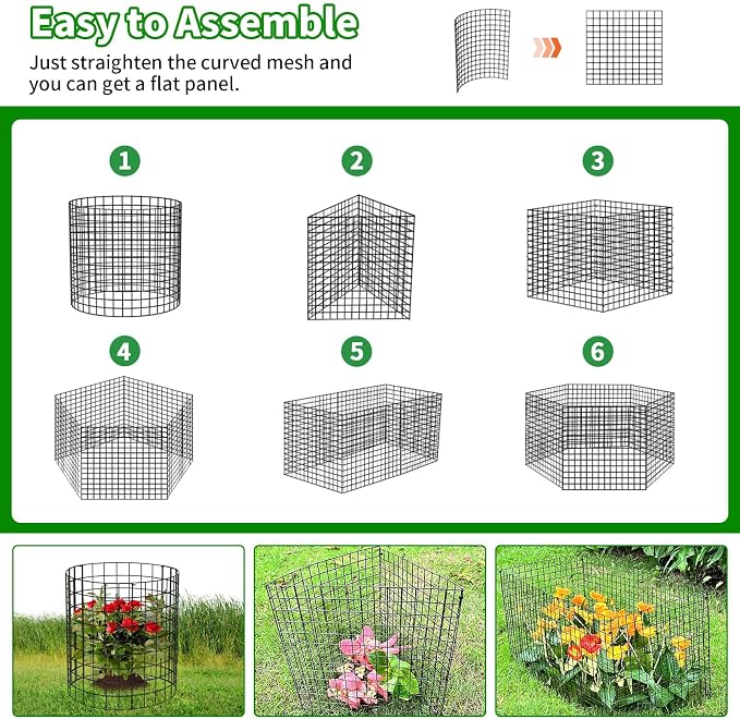 PASARA 6 Pack Plant Protectors from Animals, 13 Inch Round Cloche Plant Cages with Sturdy Chicken Wire Mesh, Garden Cages to Keep Animals Out for Vegetables & Flowers, Includes Support Stakes