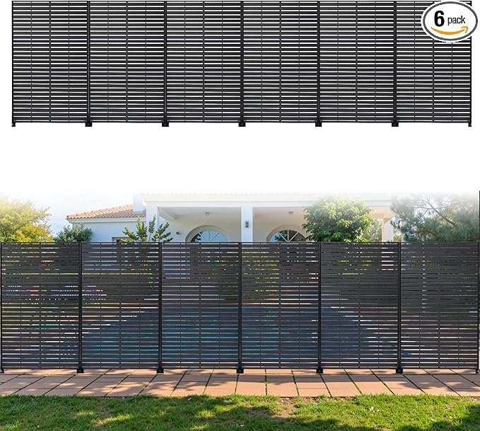 Privacy Screen Outdoor 72" Hx47 W Freestanding Privacy Panel with Stand, HDPE Decorative Privacy Fence with Sandblasting Louver Pattern, Patio Divider Screen, Privacy Screens for Outside