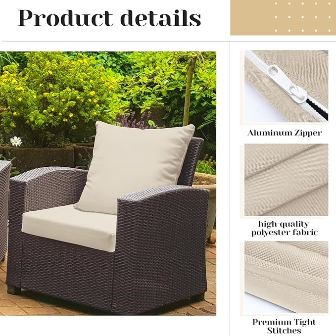 Mindsoft 8 Pcs 24"x24" Patio Cushion Covers Outdoor Cushion Covers Replacement High UV Resistant Anti Slip Waterproof Patio Chair Seat Slipcovers for Outdoor Furniture(Beige)