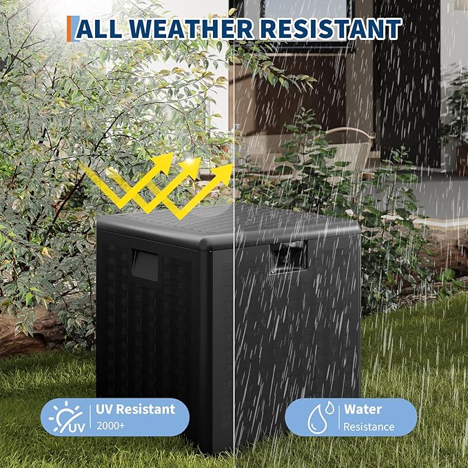 GarveeLife 28 Gallon Resin Deck Box, Weatherproof and UV Resistant Outdoor Storage Box, Lockable Outdoor Storage Bin for Patio Cushions, Garden Tools, Pool Supplies, Package Delivery, Black