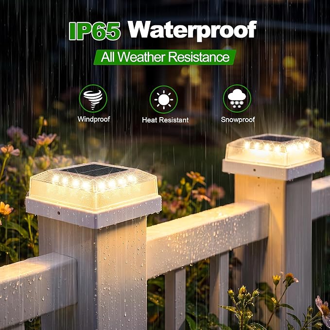 Brightever 3.5x3.5 4x4 Solar Post Cap Light Outdoor, 6-Pack Fence Post Solar Lights for Wooden/Vinyl Posts, 3 Lighting Modes, Solar Powered Waterproof Deck Post Lights for Garden Patio, White
