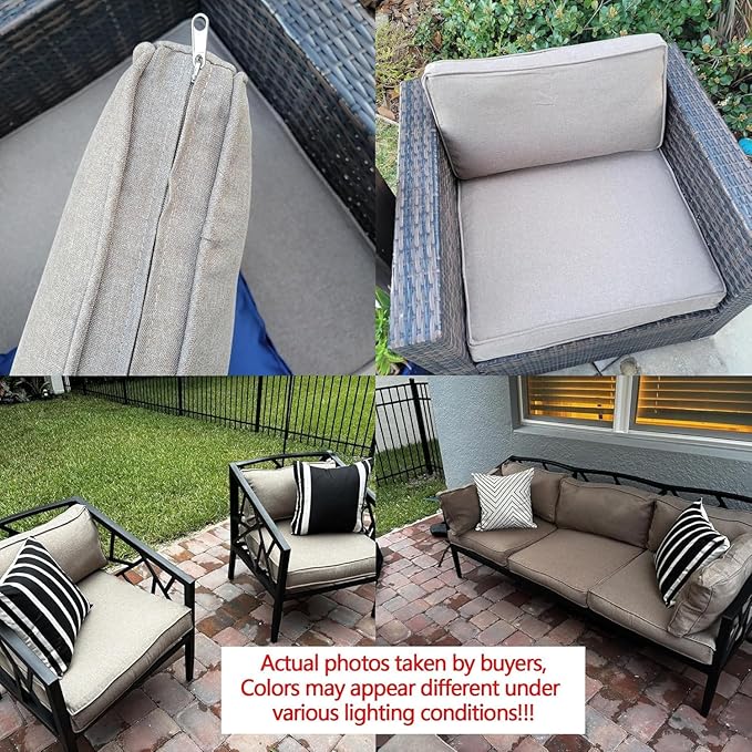 14Pcs Patio Cushion Covers Replacement Splashproof UV-Resistant Inelastic Covers with Zippers, Max Compatible 23.6x23.6x3.9 inch Patio Cushion, for 7 Pcs Outdoor Patio Furniture Sets