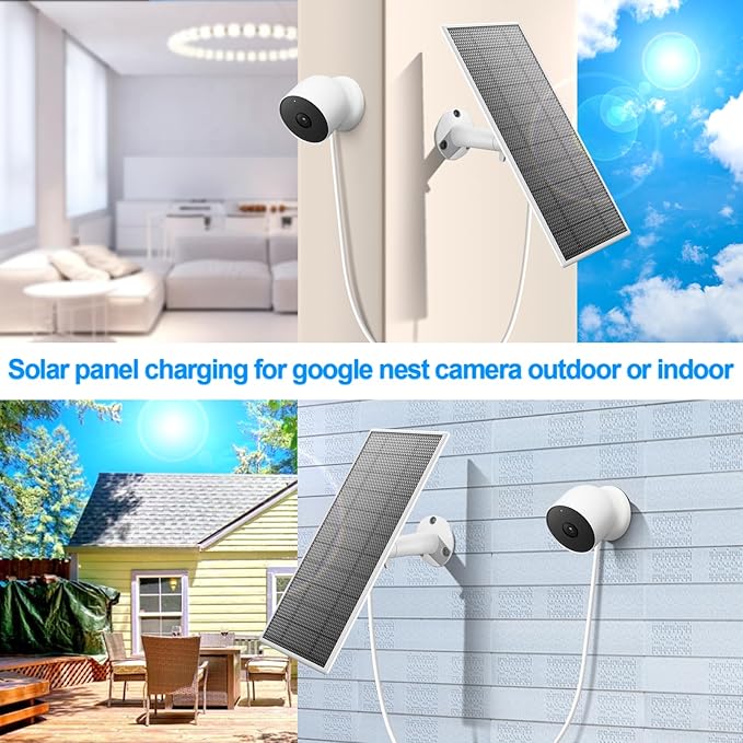 Solar Panel for Google Nest Camera Outdoor or Indoor(Battery Version), 5V 5W Solar Power Charger with 13Ft Cable- Special Made for Google Nest Cam