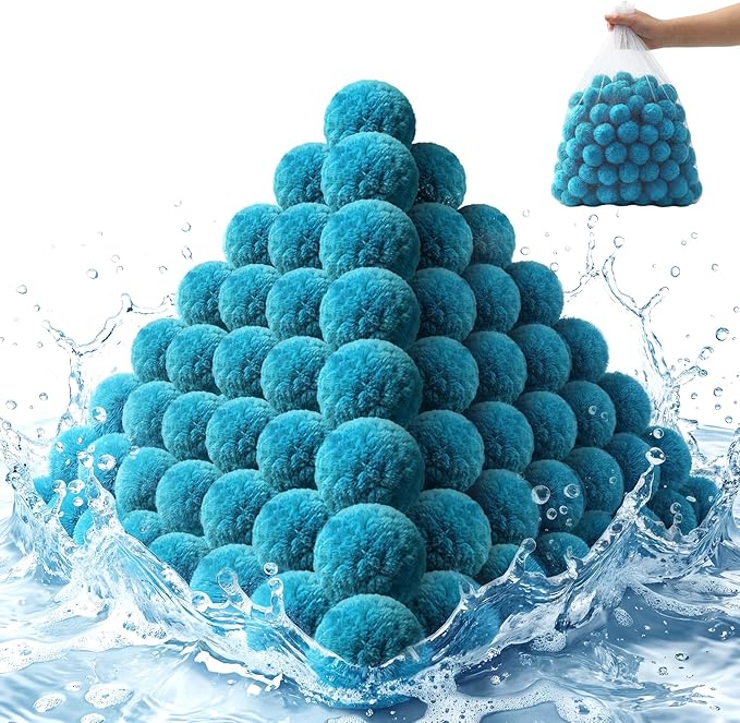 2026 Upgraded Pool Filter Balls 1.55lbs with Mesh Bag, Reusable Pool Balls for Swimming Pool Pump Sand Filter Balls Media, Replace 60lbs Filter Sand for Above & In Ground Pool