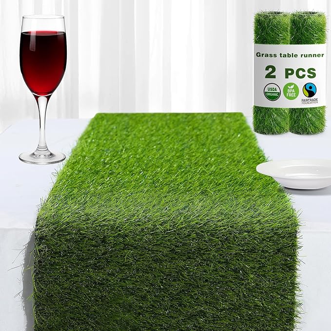 Artificial Grass Table Runner, 13 x 36 in Turf Table Runner - Realistic Faux Grass Runner for Golf Party, Wedding, Baby Shower, Indoor Outdoor Decor（2 Pack）