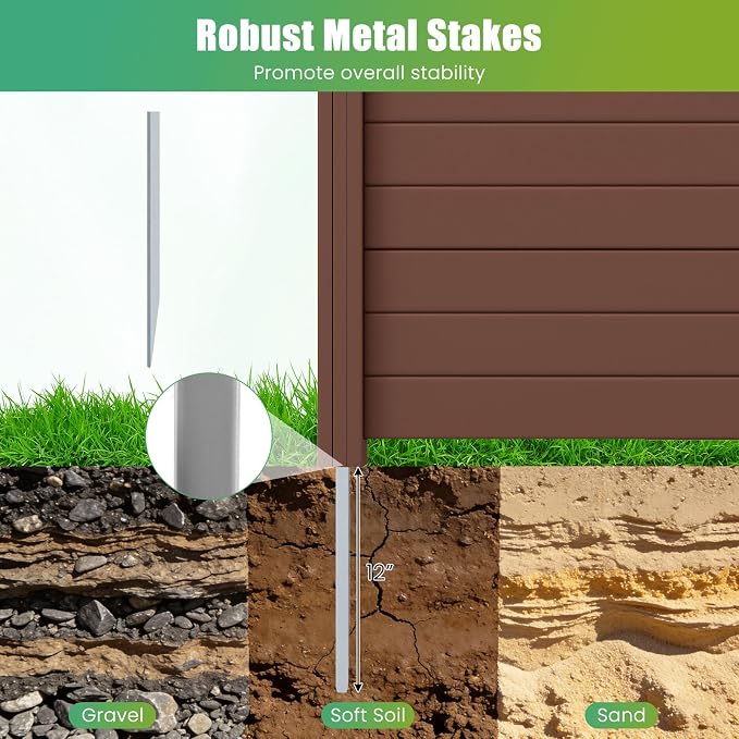 HAPPYGRILL Air Conditioner Fence, 6 Panels Outdoor Privacy Screen with Metal Stakes, No Dig Pool Equipment Enclosure, 48" x 38" Trash Can Screen Fence Kit for Outside Backyard, Brown