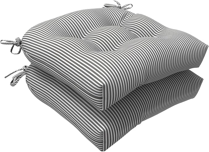 LVTXIII Patio U-Shaped Wicker Seat Cushion, Outdoor Tufted Chair Pads Decorative Seat Cushion Set for Garden Home Office Furniture Ornament, 19”x19”x4”, Pack of 2, Topanga Stripe Grey