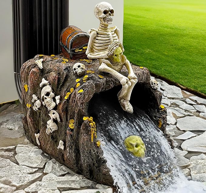 Teaeeno Skeleton Statue Decor Gutter Downspout Extension Decorative,Resin Animal Statue Outdoor Decor, 3"×4" Rain Gutter Downspout Splash Block,Garden Splash Block Outdoor Sculpture