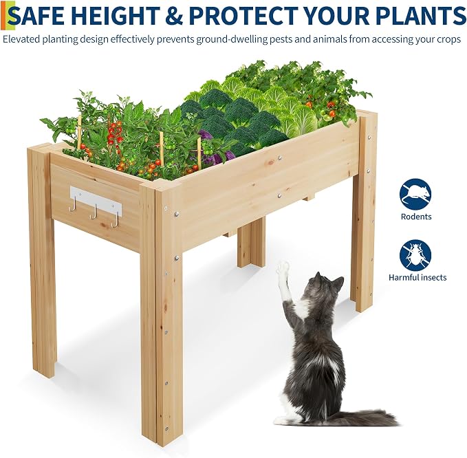 48x24x30IN Wooden Raised Garden Bed with Legs, Elevated Reinforced Large Planter Box for Vegetable Flower Herb Outdoor, Standing Growing Bed for Gardening/Backyard/Patio/Balcony, Liner Included