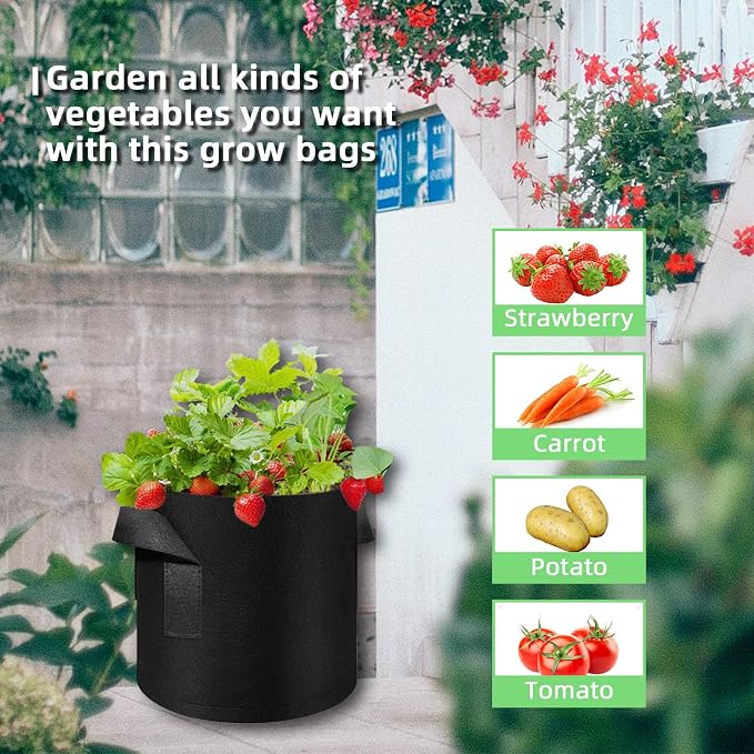 10 Gallon Garden Grow Bags, 30 Pack 10 Gal Planter Bags Fabric Pot Bags, Nonwoven Grow Bags Heavy Duty Aeration Pots with Handles, Garden Fabric Planters for Vegetables Flowers (Black)