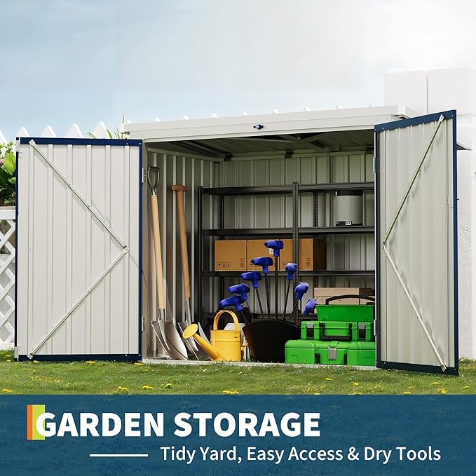 Outdoor Trash Can Storage Box with Lock Latch & Sloped Roof, Outdoor Storage Shed with Galvanized Steel Trash Bin Enclosure for Backyard, Patio & Garden Tool Organization